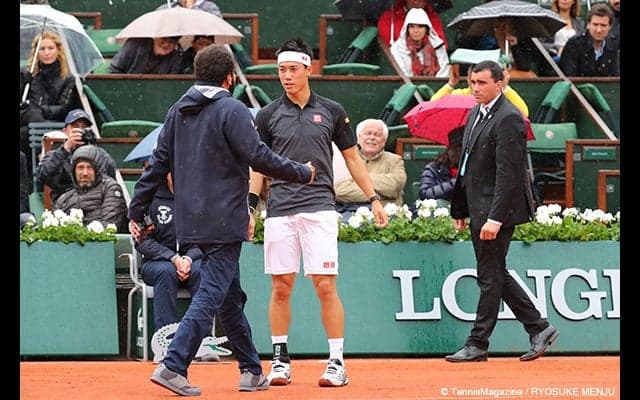 錦織、ケガのボレッリ相手に2セットアップも降雨順延 [全仏オープン] 