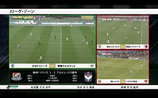 ダ・ゾーン、Jリーグの複数の試合から注目シーンを厳選したマルチ画面ライブ番組を放送