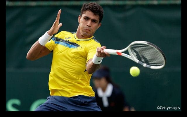 第2試合はモンテーロが添田豪から第1セットを先取 [デ杯ワールドグループ・プレーオフ 日本対ブラジル]