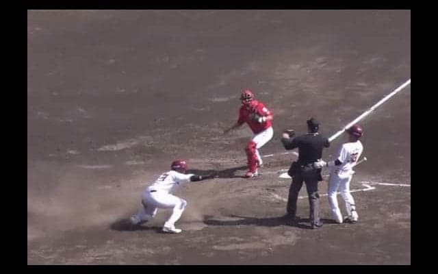 やっぱり速い！　楽天オコエがホームスチール、圧倒的スピードで本塁陥れる