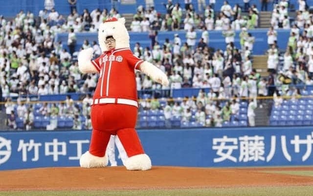 交流戦史上初の着ぐるみ始球式！ひょっこりはんがノーバン投球