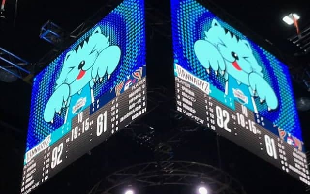 京都ハンナリーズ、四面吊りビジョンをリニューアル…Bリーグ最高レベルの解像度に