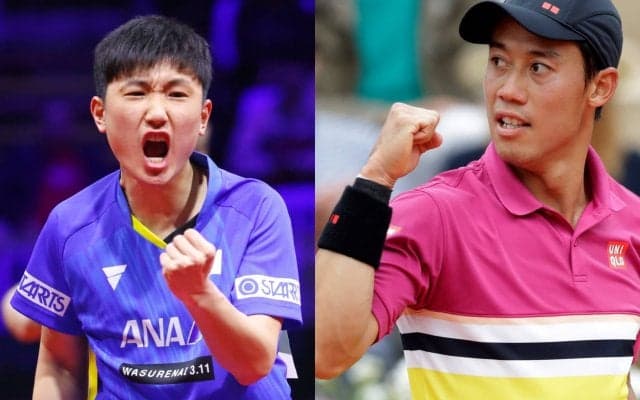 張本「びっくりしました」　錦織圭がカメラへのサインに張本の雄叫び「チョレイ！！」