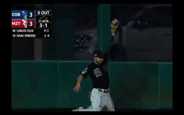 フェンスをよじ登ってジャンプ！　メキシコWLでスパイダーマンのような本塁打強奪