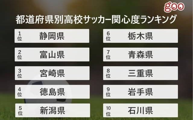 高校サッカー関心度ランキング、1位は静岡県…世代別1位は25歳～34歳