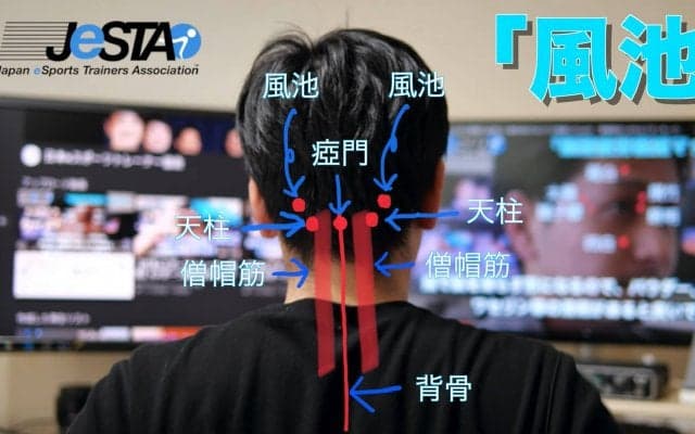 【eスポーツ選手向けセルフケア動画コラム#24】長時間ゲーム後に起こりやすい寝違えを予防するツボ「風池（フウチ）」