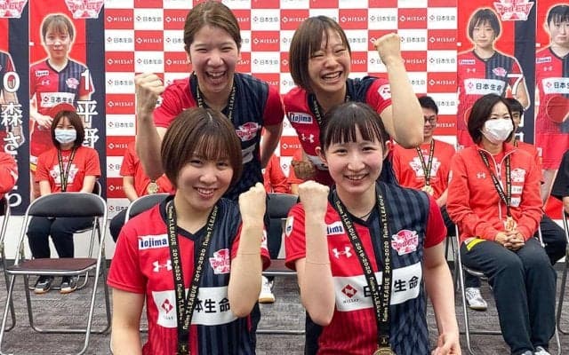 【Tリーグ】平野美宇・早田ひなら、連覇の日本生命がオンラインで優勝報告