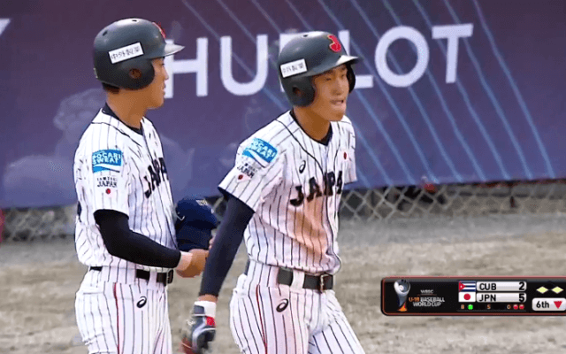 6回裏 小園(報徳学園)タイムリーで追加点【WBSC U-18ワールドカップ オープニングラウンド キューバ戦】