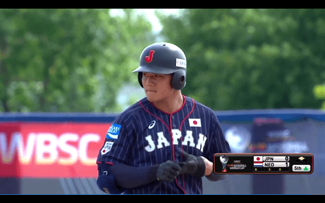 5回表 清宮(早実)ツーベースで出塁も得点ならず【WBSC U-18ワールドカップ オープニングラウンド オランダ戦】