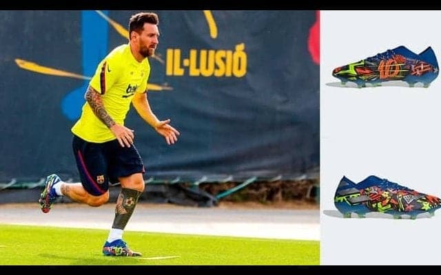 メッシ バルサ仕様の最新スパイクお披露目