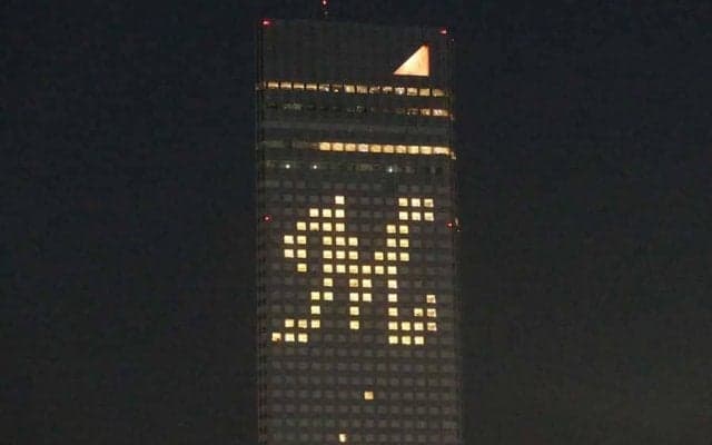 ロッテ、巨大「M」ロゴのイルミネーション点灯　4日SB戦でアパホテル＆リゾートが協力