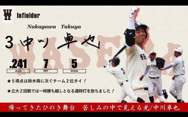 【緊急】令和３年度春季早慶戦　注目選手特集　３ 中川卓也