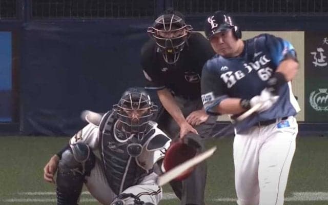 不思議すぎるバットの折れ方　見つめるおかわりくんが「狙っても出せない可愛さ」