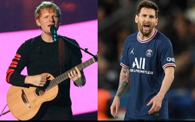 世界的人気歌手エド・シーランがメッシと対面！　貴重なスターの2ショットにファンも沸く