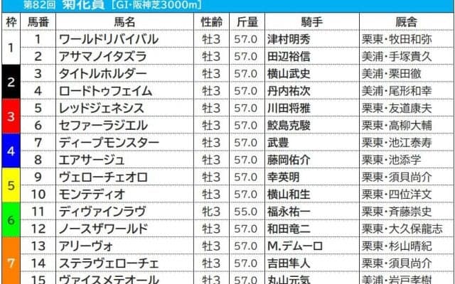 【菊花賞／枠順】ステラヴェローチェの7枠は阪神開催でマイナス材料　注目は最多4勝の「8枠」