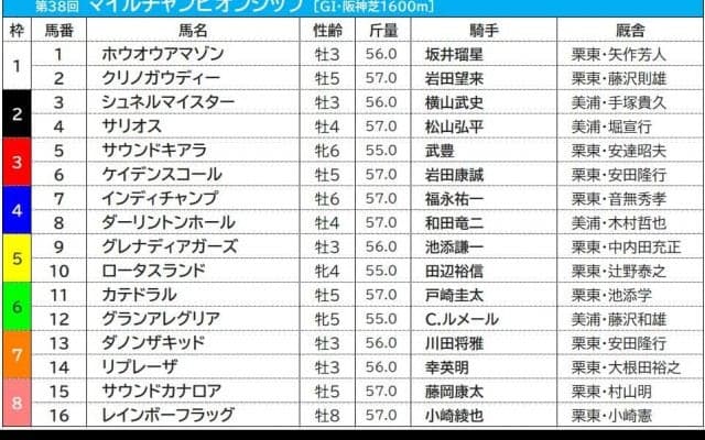【マイルCS／枠順】世代交代を目論むシュネルマイスターは2枠3番　好調の3枠には伏兵馬が入る