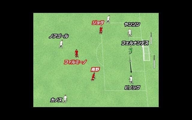 南野拓実のゴールシーン。パスコースを切りながらプレッシャーをかけた動きが見事だった