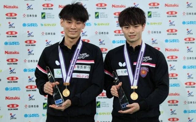 宇田/戸上が初V　男子ダブルスランキング一覧＜全日本卓球2022＞