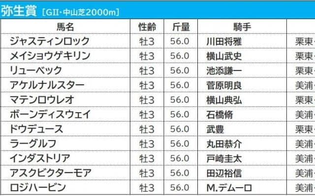 【弥生賞／枠順】GI馬ドウデュースは6枠7番に入る　6年連続好走の「8枠」には伏兵2頭