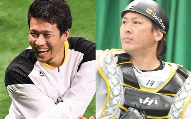 鷹・千賀＆甲斐が「微笑ましい」　“冠グルメ”「せんたくバーガー」を豪快試食