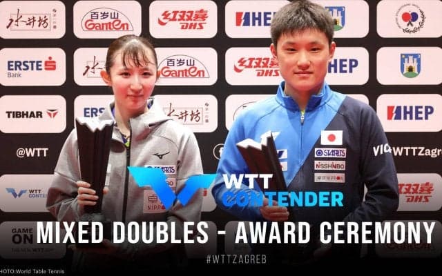 混合ダブルス表彰式 優勝：張本智和・早田ひな｜WTTコンテンダーザグレブ2022