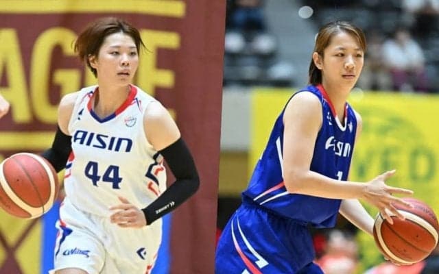 4年ぶりにチームメートとなったアイシンのルーキー峰晴寿音と梅田彩香