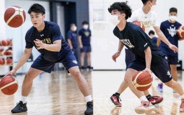 琉球ゴールデンキングスの練習に高橋快成（中京大）、請舛楓（上武大）が参加