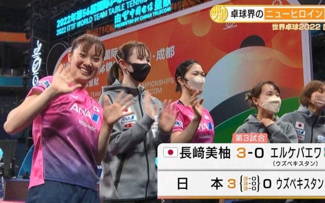 世界卓球 好調長﨑「全員で一致団結して頑張りたい」女子も全勝でグループリーグ首位通過