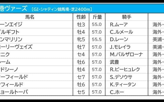 【香港ヴァーズ／海外オッズ】愛・ストーンエイジが日本馬に割って入る高評価　グローリーヴェイズが1人気