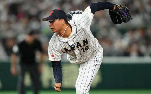 突き刺さる“弾丸スプリット”に米唖然　ベース前でワンバンも空振り「どういうこと」