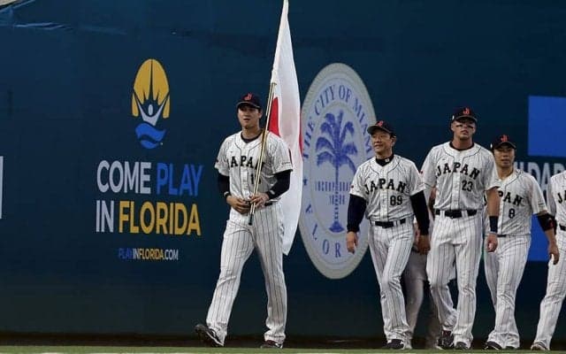 大谷翔平、国旗掲げて先頭で堂々登場　早くも大歓声…決勝の特別演出が「かっこいい」