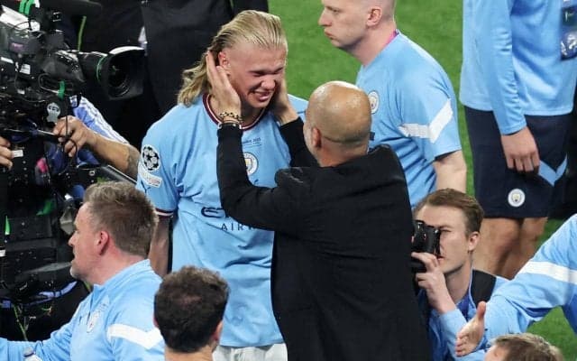 「夢にも思わなかった」3冠達成、リーグとCLで得点王のハーランドが歓喜！ グアルディオラ監督も称える「世界最高の監督」