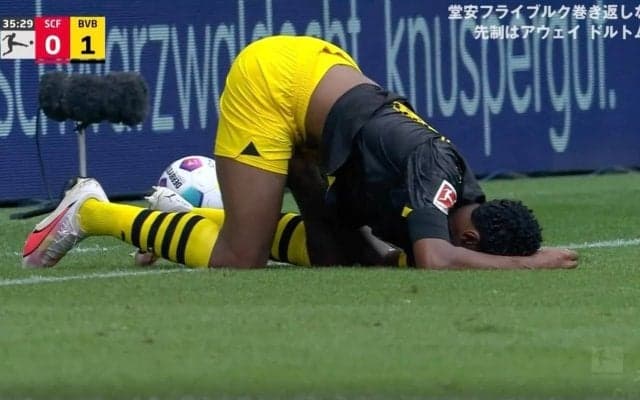 一体、何が起きた！？ これは痛すぎる… 股間をガッツリ握り潰されて悶絶！ 怖いけど見ちゃうドルトムントのエースが撃チンされた衝撃映像