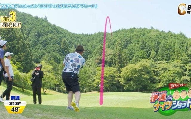 菅原大地レッスンでサンド伊達さんがナイスアプローチ！ ツマ先下がりで気をつけたいポイント