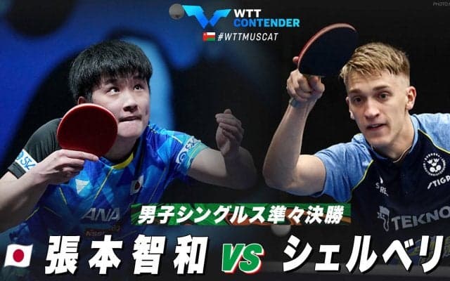 【準々決勝】張本智和 vs シェルベリ｜WTTコンテンダーマスカット2023 男子シングルス