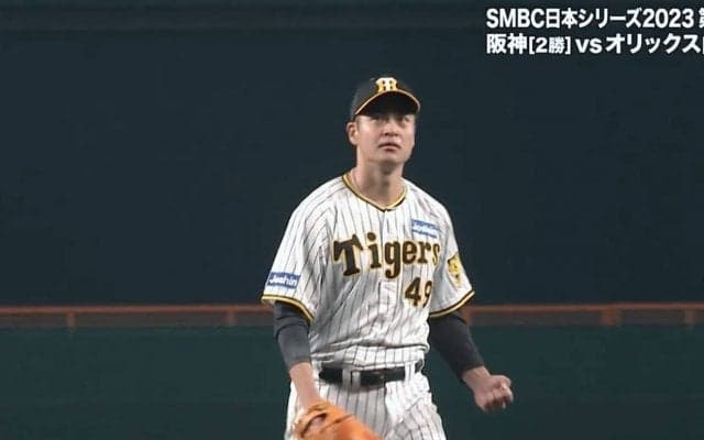 “インズバ”ストレート炸裂に打者は手も足も出ず　トラの左のエース・大竹耕太郎、魂の咆哮&球審もノリノリな“三振ポーズ”の決定的瞬間