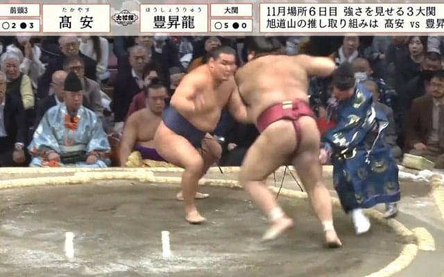 高安、好相性の豊昇龍を小股すくいで撃破 行司と接触のアクシデントも