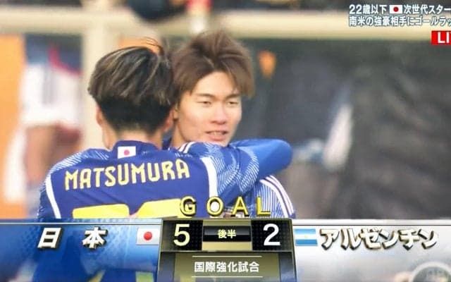 Ｕ－22日本代表、強豪アルゼンチンに５ゴール大勝！鈴木唯人が２得点、佐藤恵允、松村優太、福田師王も美弾を決める