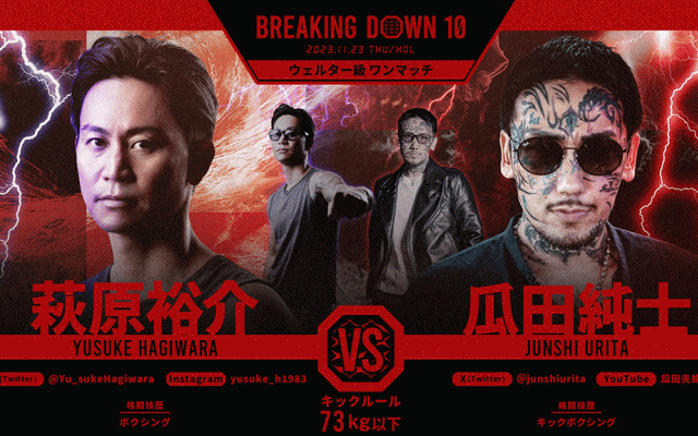 【BreakingDown10】萩原裕介が瓜田純士を“17秒殺”　右カウンター一閃「何かに挑戦したいと思ってもらえたら」