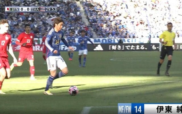 「やっぱレベチ！」日本代表・伊東純也のゴール前ドリブルがえぐ過ぎると話題に　爆速ラン＆稲妻カットインで守備陣を翻弄した超決定機シーン「マジ稲妻やん」