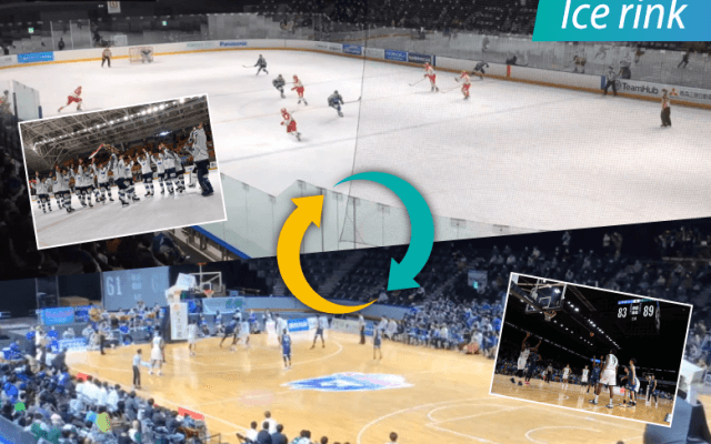 一夜にしてアイスリンクがバスケコートに変身！国内初のフロアチェンジ機能を搭載した異色のアリーナとは