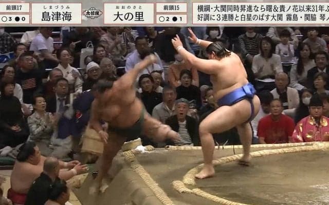 実況者も「圧倒しました！」と興奮 未完の大器・大の里、ノーマル突き押しだけで相手ははるか彼方へ…「なにこの強さ」