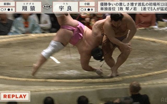 土俵で前方宙返り1回転！二度と見られないレベルのアクロバティック相撲に館内騒然「宇良が裏返し」「どっちも飛んだ」