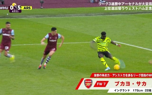 「上手すぎ」GKノーチャンスのゴラッソ炸裂！アーセナルFWの必殺カットインシュートにファン大歓喜「サカゾーンですよ」「これが７番」