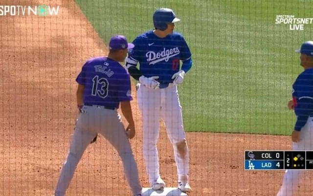 あれ、入ってなかった？大谷翔平、本塁打と確信した当たりがぎりぎりフェン直 慌てて猛ダッシュにベースコーチが優しく“お疲れさんタッチ”