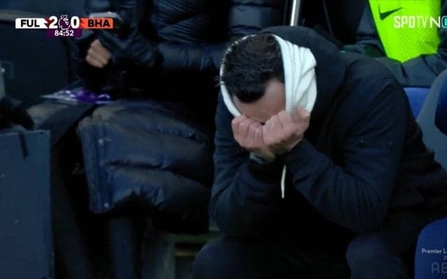 デ・ゼルビ監督がイライラしすぎて震えた瞬間！三苫薫ら主力選手を欠き厳しい状況が続くブライトン指揮官が好機を失し爆発寸前！顔を覆いワナワナ震えて耐える姿に「そりゃキレるよ」