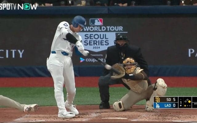 大谷翔平の「打球速すぎ注意報」174.9キロで飛ぶロケット安打が瞬時に外野へと消える衝撃映像