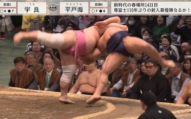 宇良、大逆転白星が反則で幻に 館内ブーイングの最中に見せた残念リアクションに「宇良ぴょこん」「かわいい」