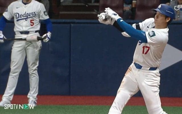 一斉に「うわっ！」と仰天 大谷翔平、合わせただけでもホームラン級の当たりに次々と口が開く観客たち