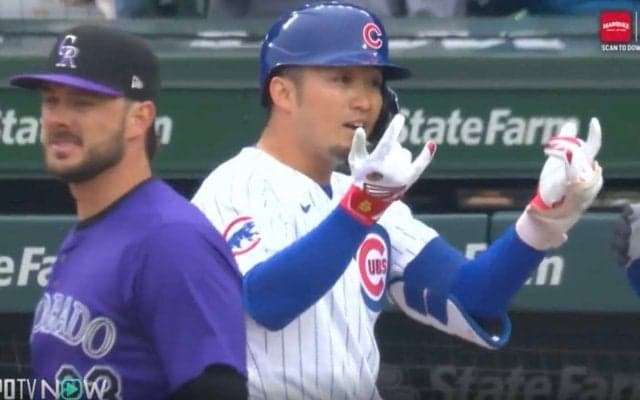 球場騒然！ カブス・鈴木誠也、“ヤバすぎる姿”が話題に　テンションが高すぎるパフォーマンスにファン騒然 「めっちゃ楽しそう」「人気あるの分かるわ」